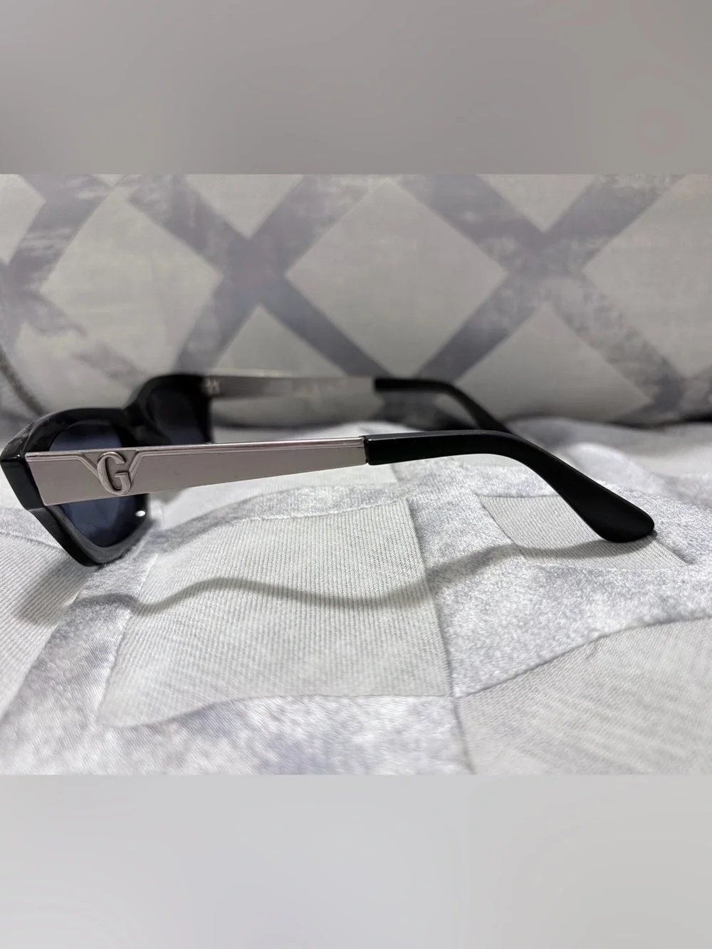 Versace Black Frame Sunglasses with Blue Tinted Lenses